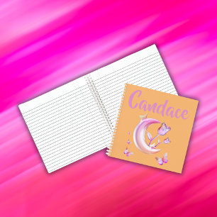 Pretty Pink- Moon, Butterfly, Floral - Monogram Notebook