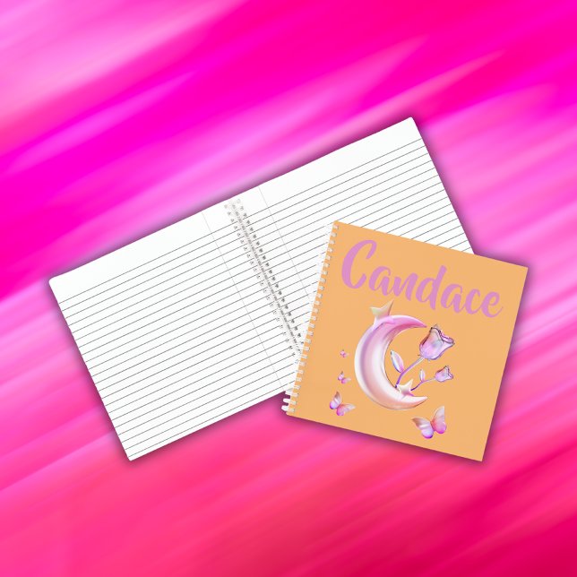 Pretty Pink- Moon, Butterfly, Floral - Monogram | Notebook (Creator Uploaded)