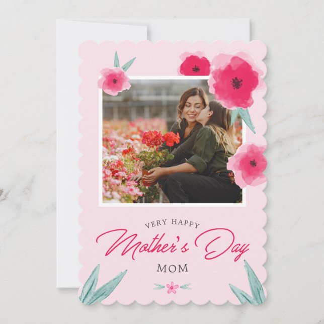 Pretty Pink Mother's Day Photo Holiday Card (Front)