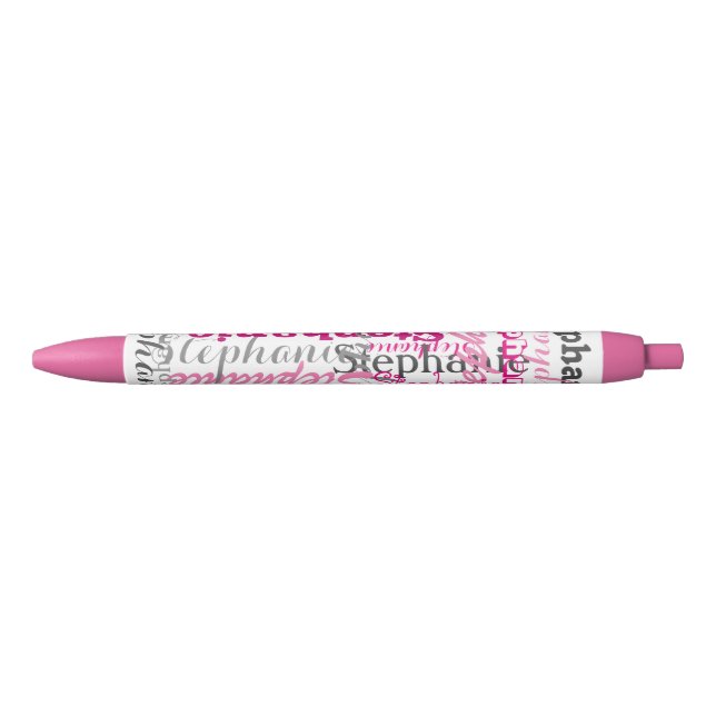 Pretty Pink Name Collage Allover Print Black Ink Pen (Front)