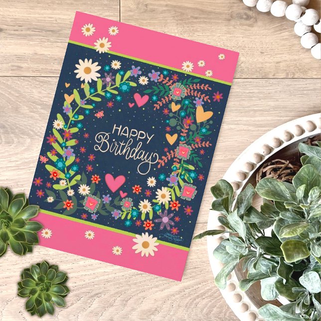 Pretty Pink Navy Floral Fun Birthday Inspirivity Card (Creator Uploaded)
