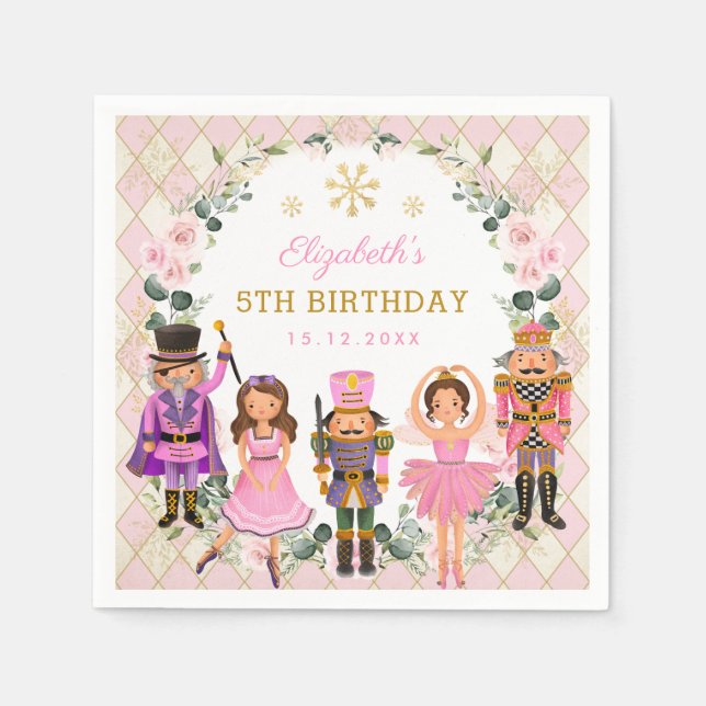 Pretty Pink Nutcracker Birthday Christmas Holiday Napkin (Front)