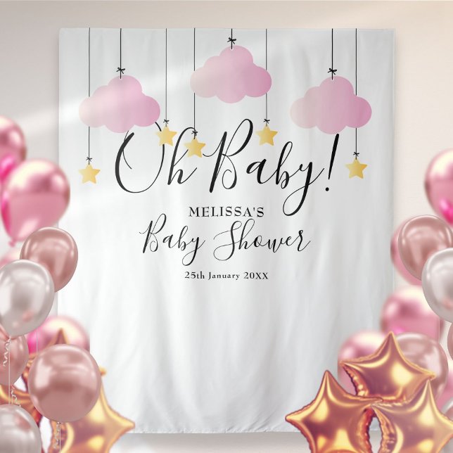 Pretty Pink Oh Baby Shower Photo Booth Backdrop Tapestry (Pretty Pink Oh Baby Shower Photo Booth Backdrop)