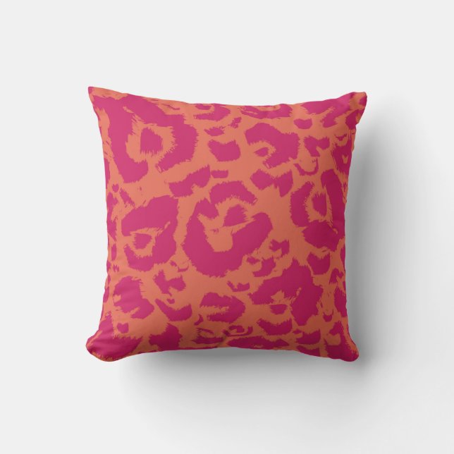 Pretty Pink Orange Animal Print Zebra Leopard Outdoor Cushion (Front)