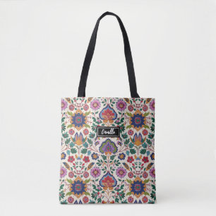 Pretty Pink Orange Floral Pattern Vintage Cottage Tote Bag