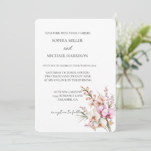 Pretty Pink Orchid Floral Wedding Invitation