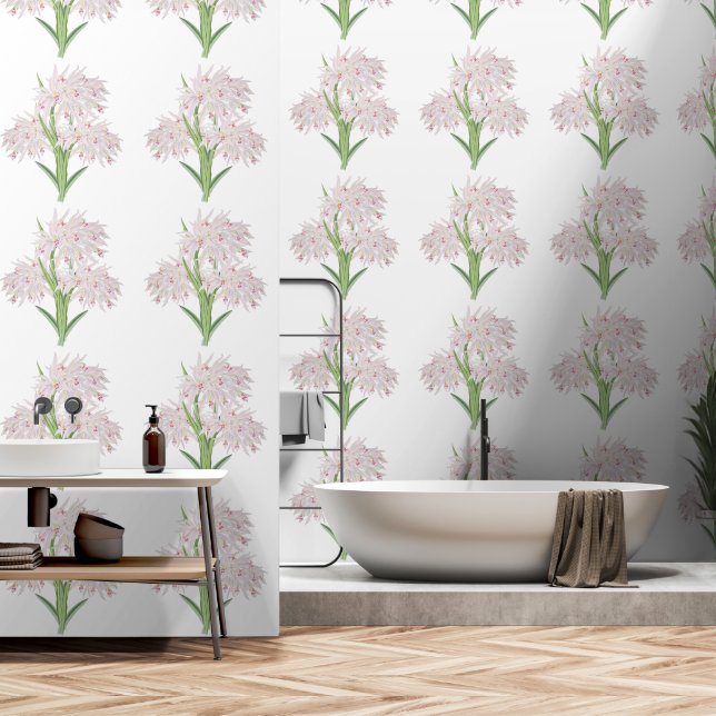 Pretty Pink Orchid Flower Textured Floral  Wallpaper (Bathroom)