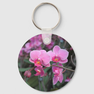 Pretty pink orchid flowers key ring