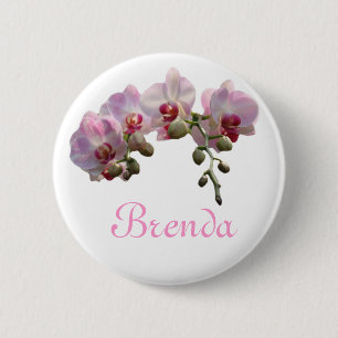 pretty pink orchid flowers personal name button