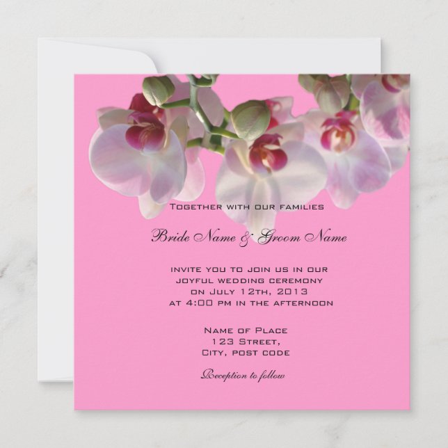 Pretty pink orchid flowers wedding invitations (Front)