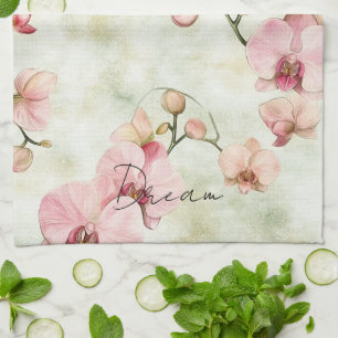 Pretty Pink Orchids Tea Towel