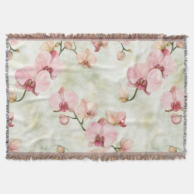 Pretty Pink Orchids Throw Blanket (Front)