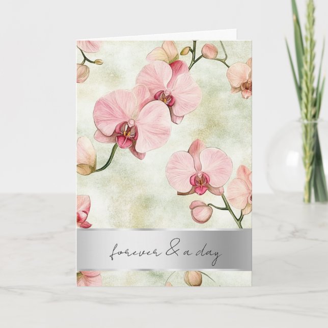 Pretty Pink Orchids Wedding Card (Front)