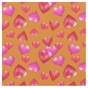 Pretty Pink Painted Hearts on Gold   Valentine's Fabric