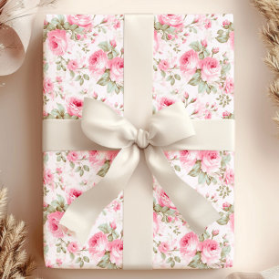 Pretty Pink Painted Roses  Wrapping Paper