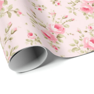 Pretty Pink Painted Roses  Wrapping Paper