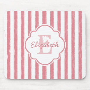 Pretty Pink Painted Stripes Monogram and Name Mouse Mat