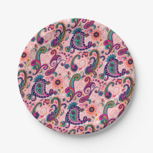 Pretty Pink Paisley Pattern Paper Plate