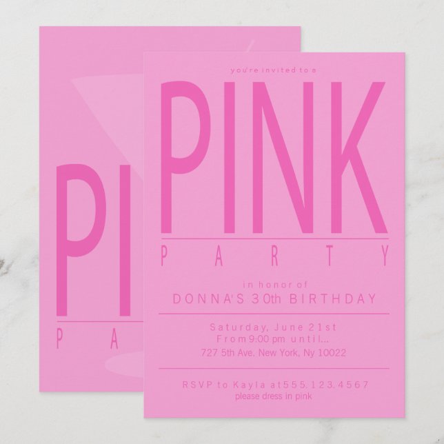 Pretty Pink Party Invitations (Front/Back)