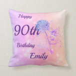 Pretty pink pastel Fairy sparkle 90th birthday Cushion<br><div class="desc">Beautiful rainbow pastel Flower Fairy sparkle design 90th Birthday Throw Pillow gift.</div>