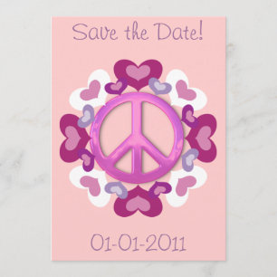 Pretty Pink Peace Sign and Hearts Invitations
