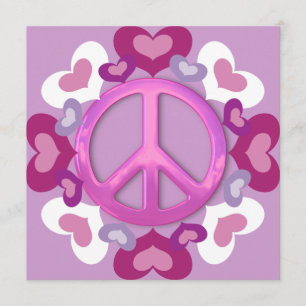 Pretty Pink Peace Sign and Hearts Invitations