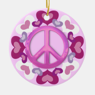 Pretty Pink Peace Sign and Hearts Ornament