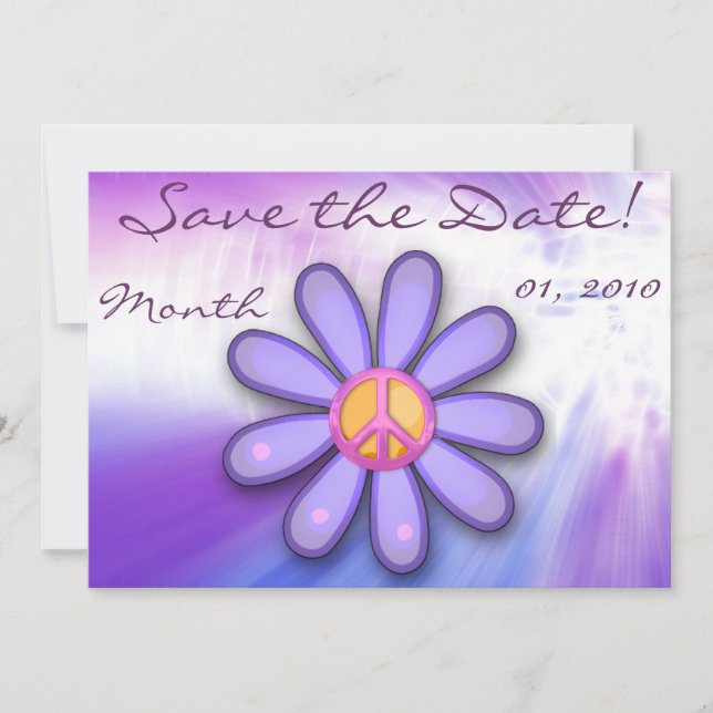 Pretty Pink Peace Sign Announcemets Save The Date (Front)