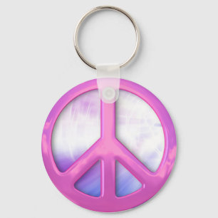 Pretty Pink Peace Sign Key Ring