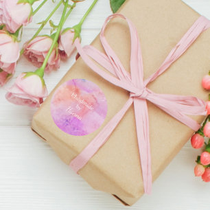 Pretty Pink Peach Blush Watercolour Handmade by Classic Round Sticker