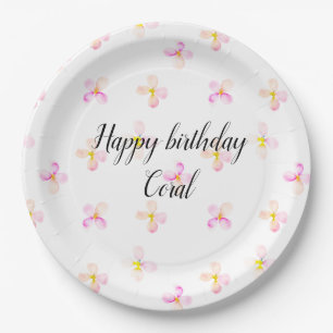 Pretty Pink Peach Flowers Paper Plate