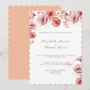Pretty Pink, Peach Fuzz, Watercolor Wedding Invitation