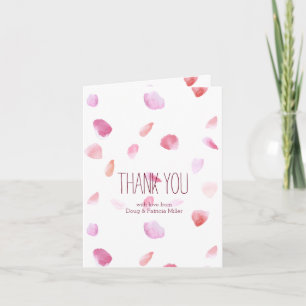 Pretty Pink Peach Rose Petals Watercolor Thank You Card
