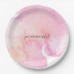 Pretty Pink Peach Watercolor Paper Plate
