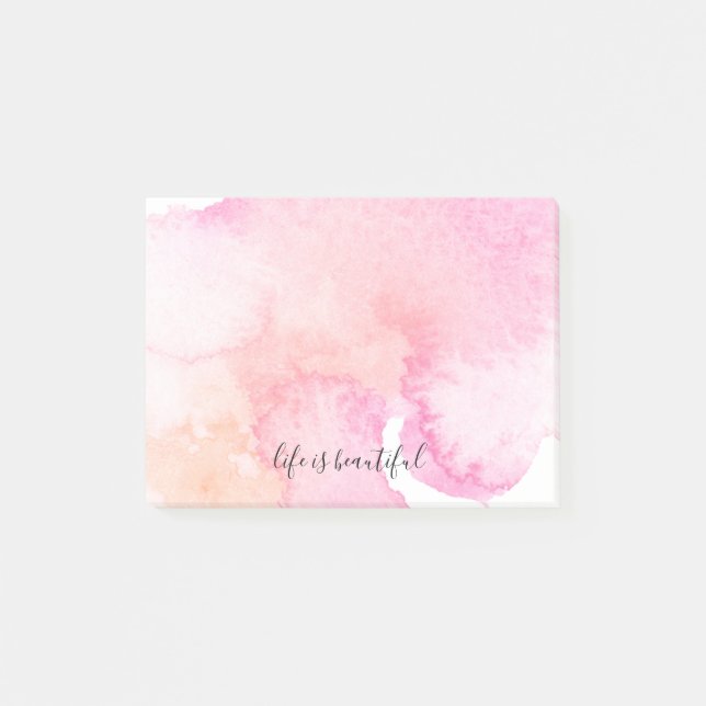 Pretty Pink Peach Watercolor Post-it Notes (Front)