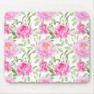 Pretty Pink Peonies and Greenery Floral Pattern Mouse Mat