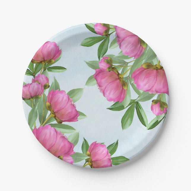 Pretty Pink Peonies Bouquet Paper Plate (Front)