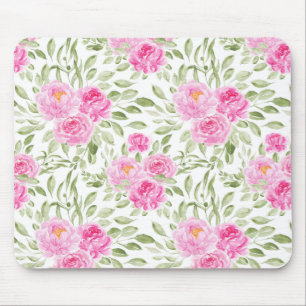 Pretty Pink Peonies Floral Bouquet Pattern Mouse Mat