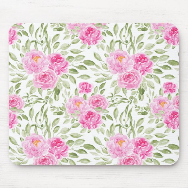 Pretty Pink Peonies Floral Bouquet Pattern Mouse Mat (Front)