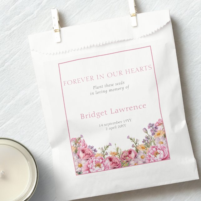 Pretty Pink Peonies Funeral Seed Packet Favour Bags (Creator Uploaded)