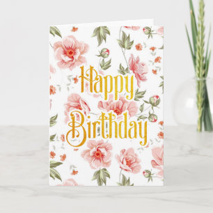 Pretty Pink Peonies Happy Birthday Card