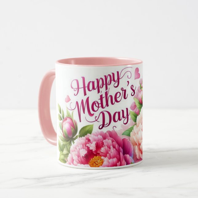 Pretty Pink Peonies Mother's Day Floral Mug (Front Left)