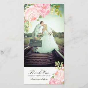 Pretty Pink PeoniesThank You Photo Card (4x8)