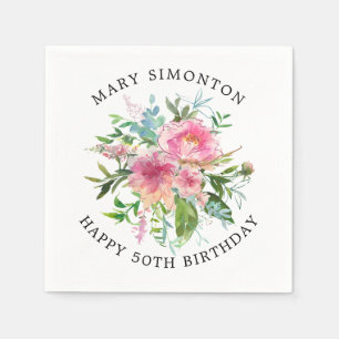 Pretty Pink Peony Floral 50th Birthday Napkin