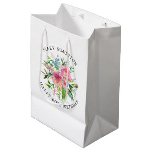 Pretty Pink Peony Floral 60th Birthday Medium Gift Bag
