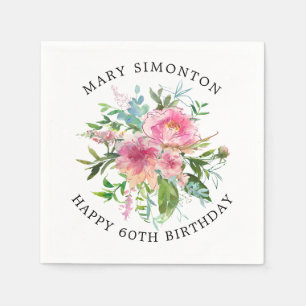 Pretty Pink Peony Floral 60th Birthday Napkin