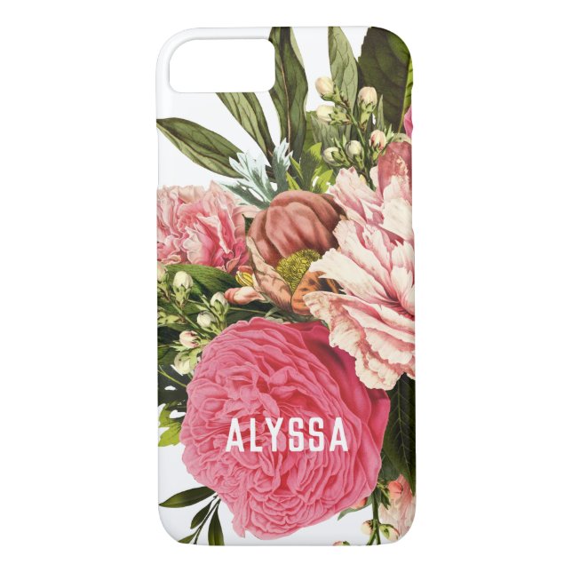 Pretty Pink Peony Floral Bouquet with Name Case-Mate iPhone Case (Back)