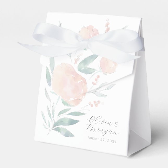 Pretty pink peony floral wedding favour box (Front Side)