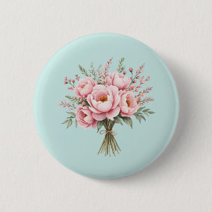 Pretty Pink Peony Flower Bouquet 6 Cm Round Badge