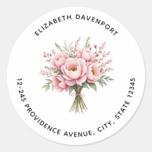 Pretty Pink Peony Flower Bouquet Address Classic Round Sticker